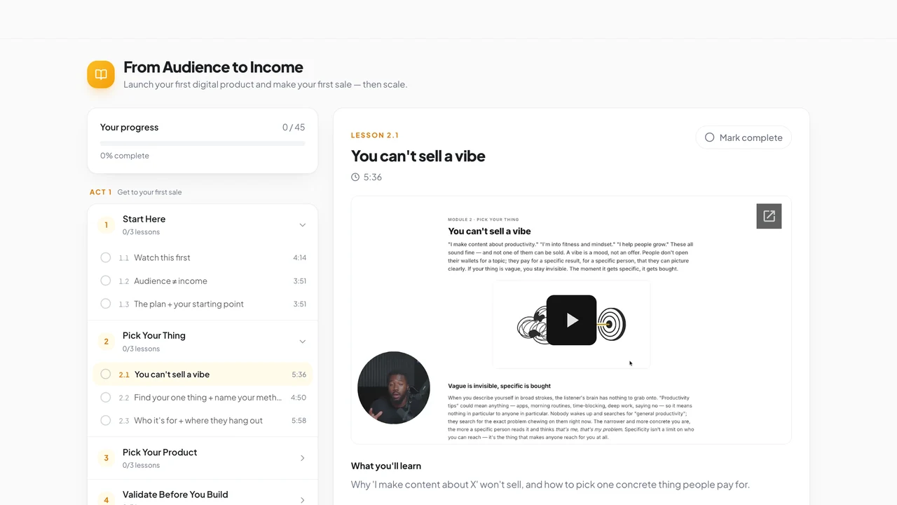 Lesson 2.1 — You can't sell a vibe