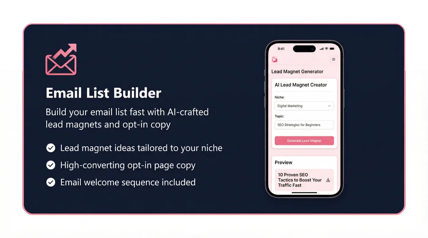 Obteno's Email List Builder generating a lead magnet and welcome sequence